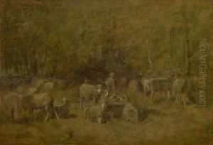 Schaapskudde in het bos by Constant Troyon