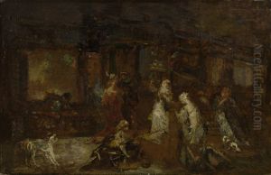 Venetian women in a park by Adolphe Joseph Thomas Monticelli