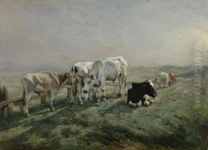 Weide met koeien by Alfred Verwee