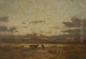 Moeras bij ondergaande zon by Jules Dupre