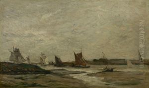 Boten op de Theems by Charles-Francois Daubigny