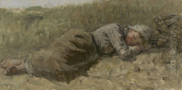 Girl sleeping in the dunes - view 1