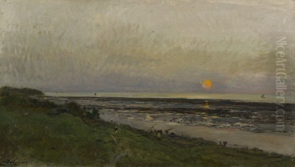 Ondergaande zon bij Villerville - view 1