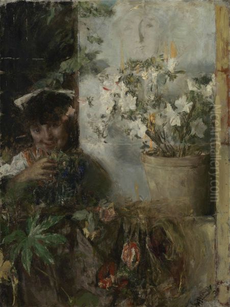 Girl with flowers - view 1