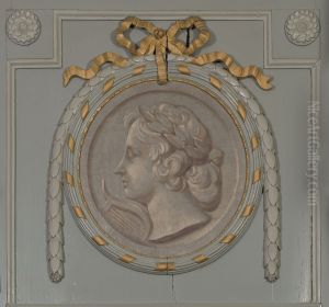 Medaillonvormige grisaille van Apollo