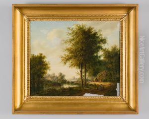 Rivierlandschap met boerderij by Derk Jan Pruim