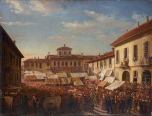 Piazza Con Scena Di Mercato Del Bestiame by Carlo Canella