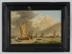 Zeegezicht met diverse boten by Johan Hendrik Boshamer