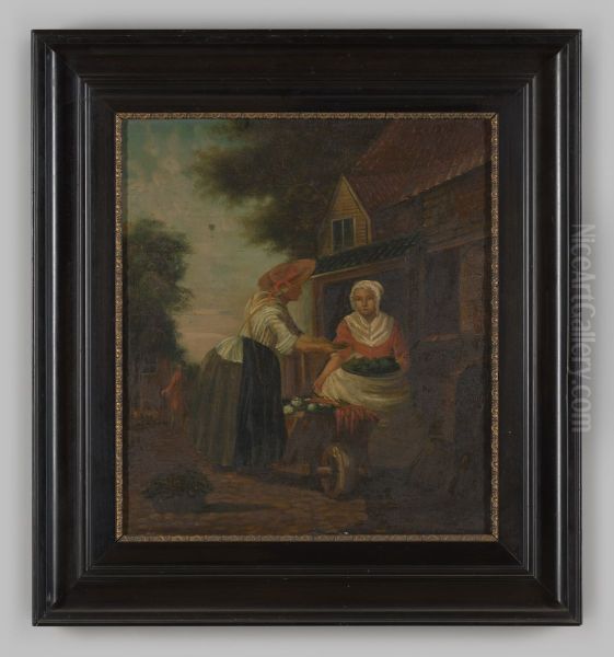 Marktscene met een groentenverkoopster - view 1