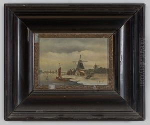 Winterlandschap met molens by Louis Apol