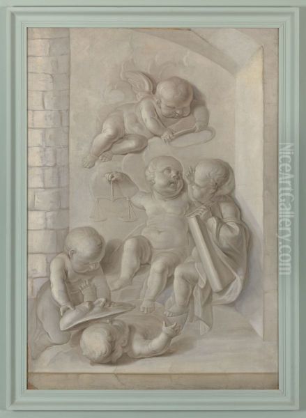 Allegorische voorstelling met een engeltje en vier putti - view 1
