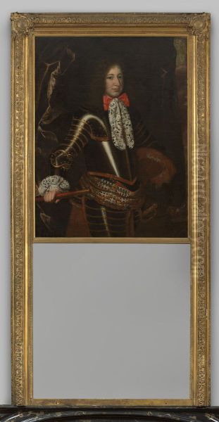 Bovenschouwstuk met portret van een onbekende man en een spiegel - view 1