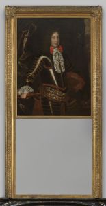 Bovenschouwstuk met portret van een onbekende man en een spiegel by Geldersch Landschap en Kasteelen