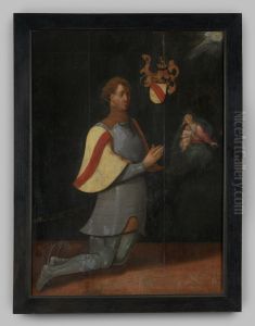 Knielende ridder met familiewapen Van Baer by Geldersch Landschap en Kasteelen
