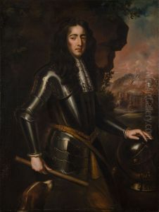 Portret van koning stadhouder Willem III in harnas