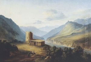 The Military Georgian Road near Mtsheta (Landscape with a Saklia - dwelling of Caucasian mountaineers), 1837 by Mikhail Lermontov