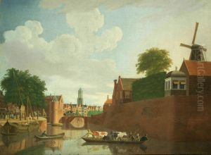Schilderij met in het noorden van de stad Utrecht bolwerk Morgenster met oa Weerdpoort en Zandbrug. by Hendrik Keun