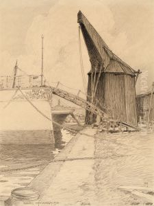Gamla kranen a Skeppsholmskajen. by Ferdinand Boberg