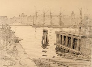 Torpedbatsslipen pa Galarvarvet i Stockholm. by Ferdinand Boberg