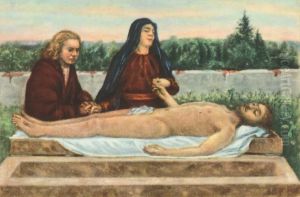 Pieta. Maria und Johannes trauernd am Leichnam Christi by Max Klinger