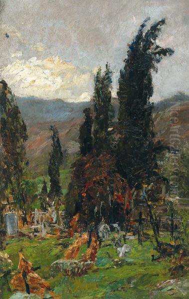 View of a cemetery at dusk - view 1