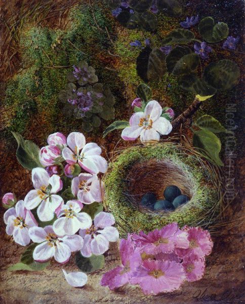Still Life of Flowers and Bird's Nest by Oliver Clare