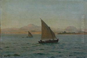 Boats along the coast at the Bay of Vigo, Spain. by Benjamin Olsen