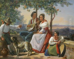 Genre scene in Italian landscape