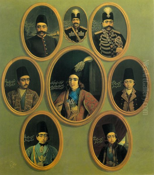 Eight Portraits of Naser al-Din Shah Qajar and Mozaffar ad-Din Shah Qajar in Different Ages of Their Life - view 1
