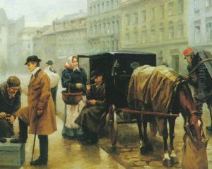 A Street Scene in Prague by Vojtech Bartonek