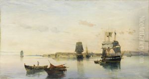 Anchored boats by Konstantinos Volanakis