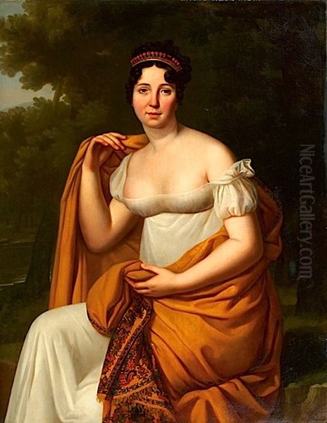 Portrait of a woman in yellow shawl - view 1