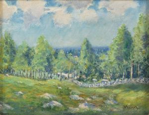 Landscape with Stone Wall by Robert Vonnoh