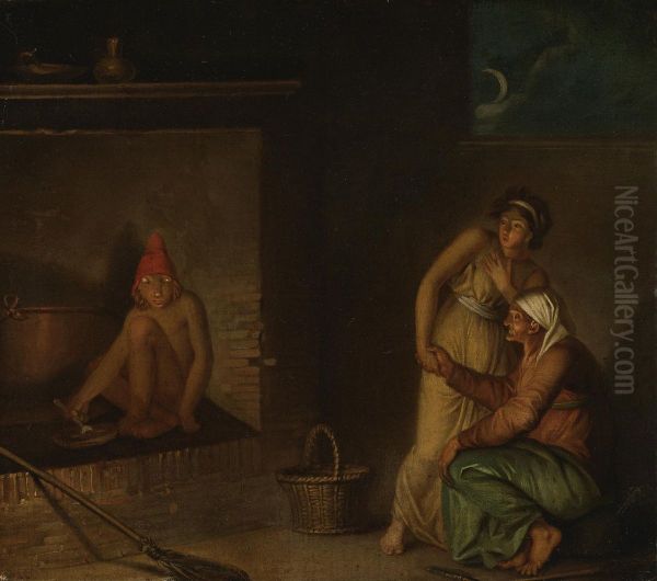 A SCENE FROM DANISH FOLKLORE, A NIS EATING HIS PORRIDGE - view 1