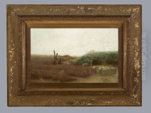 Herder met schapen op de heide, 1900-1920 by Herman Heijenbrock