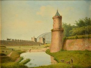 Gezicht op de stadsmuur en Kronenburgertoren van Nijmegen
