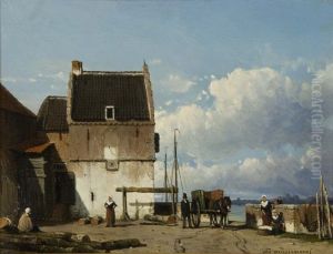 Gezicht op de voormalige Bottelpoort aan de Oude Haven te Nijmegen by Jan Weissenbruch