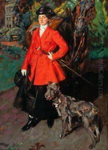 Portrait of the artist Margot van Hasselt (1879-1935) in equestrian costume with in the background Huis te Empe by Martin Monnickendam