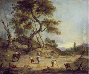 Paysage campagnard avec des personnages occupes a des travaux agricoles by Francesco Guardi