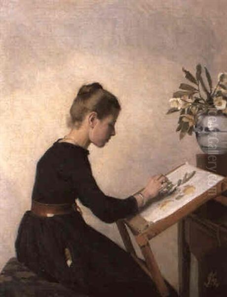 Young girl at her easel - view 1