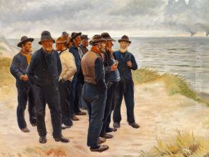 Fishermen of Skagen, observing the sea. by Michael Peter Ancher