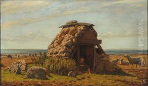 A shepherd and his sheep by Hans Michael Therkildsen