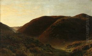 Heath landscape, evening. (82 x 138 cm). by Hans Agersnap