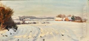 Winter landscape. (19 x 37 cm). by Hans Agersnap