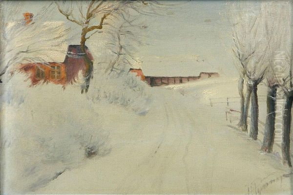 Vinterlandskab med huse. - view 1