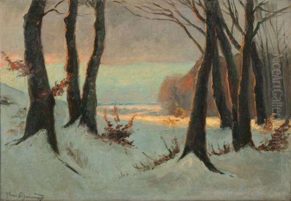 Winter landscape with trees. (37 x 54 cm). - view 1