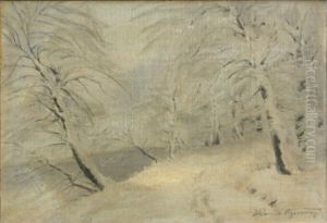 Winter landscape. (24 x 42 cm) by Hans Agersnap