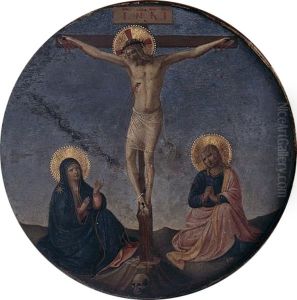 Kreuzigungstondo mit Christus, Maria und Johannes