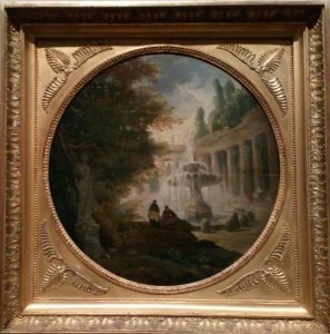 Personnages dans le parc de la villa Barberini a Rome by Hubert Robert