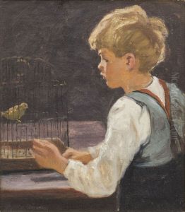 A boy with a canary.